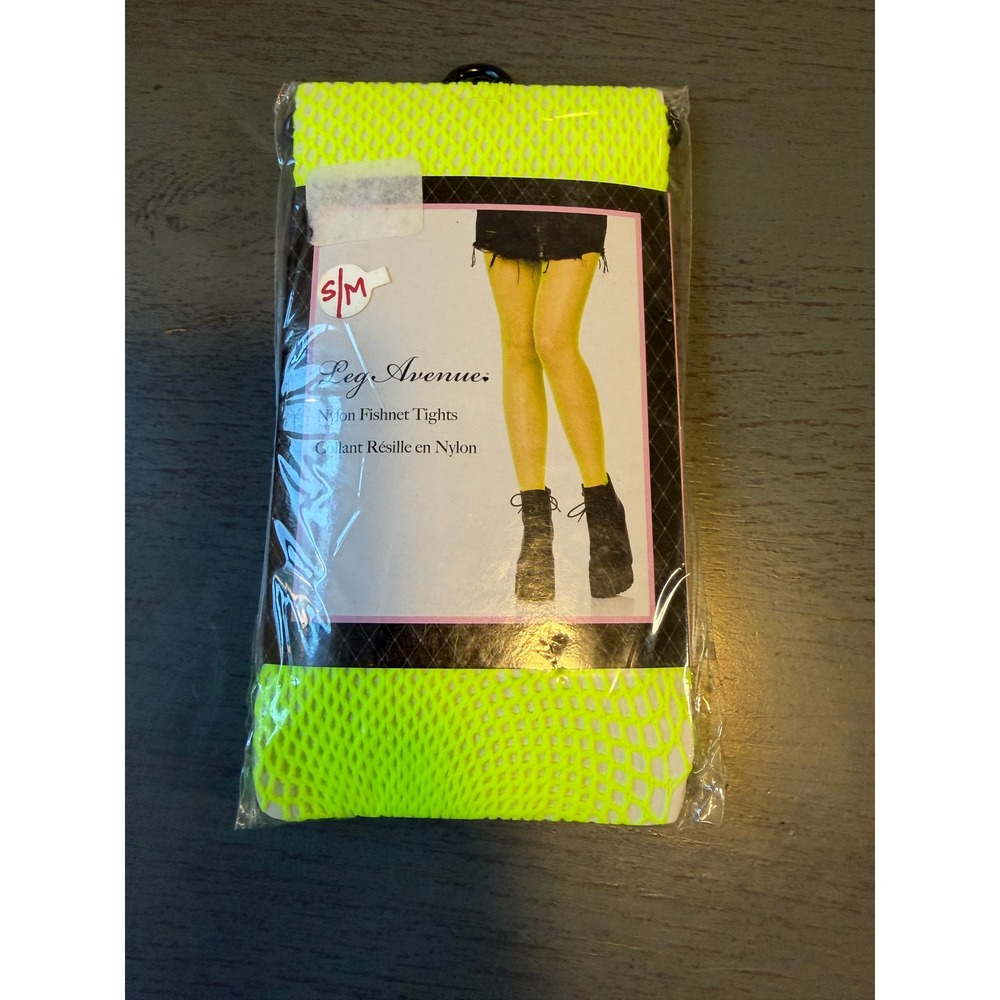 Leg Avenue Neon Yellow Nylon Fishnet Tights Style 9001 One Size Rave Festival